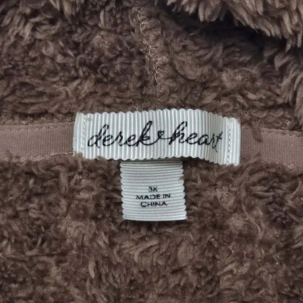 Derek Heart Faux Fur Bomber Jacket Hoodie 3X Brown